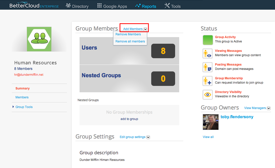 Adding members and managers to a Google Group